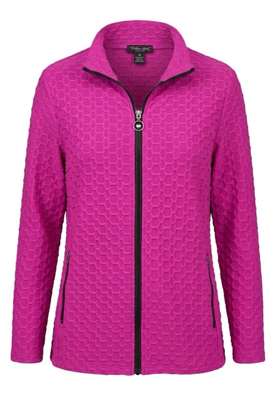 Rouge Collection Women's Plus Size 3X Pink Honeycomb Textured Zip-Up Jacket